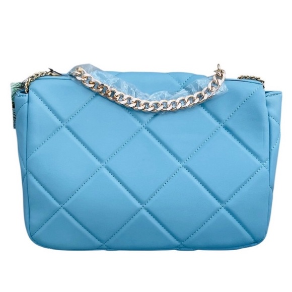 Badgley Mischka Elegant Blue Quilted Chain Shoulder Bag - Picture 2 of 2